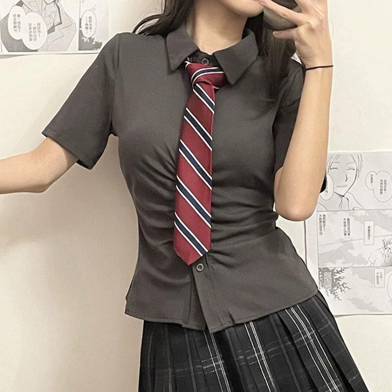 Slim-fit Pleated All-match Senior Girl's Top Summer