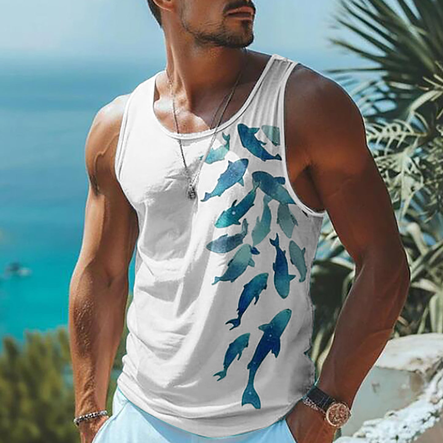 Men's 3D Letter Printed Round Neck Vest