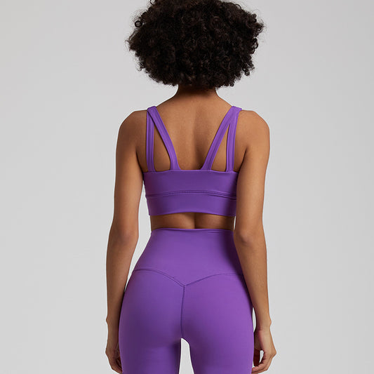 Nude Feel Sports Vest Workout Top Outer Wear Spaghetti Strap Bra