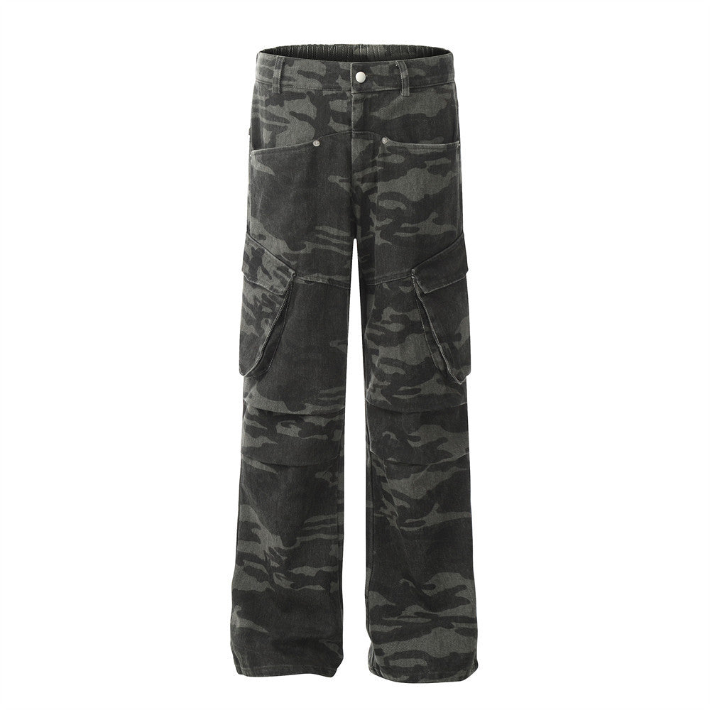 Men's Outdoor Camouflage Multi-pocket Design Sense Baggy Straight Trousers