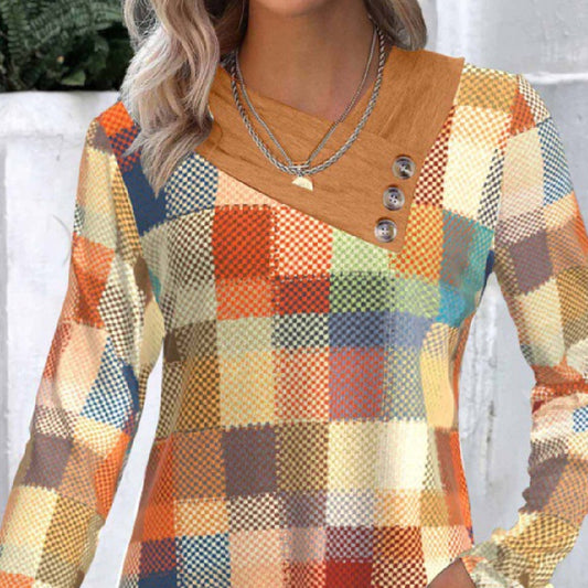 New Women's Clothing Cross-border Foreign Trade Casual 3D Printing V-neck Long Sleeve Top
