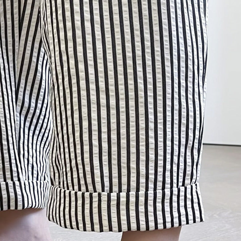 Elastic Waist Loose Vertical Stripes Casual Straight Pants
