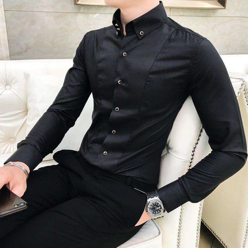New Pure Color British Style Long Sleeve Slim Korean Business Casual Youth White Shirt