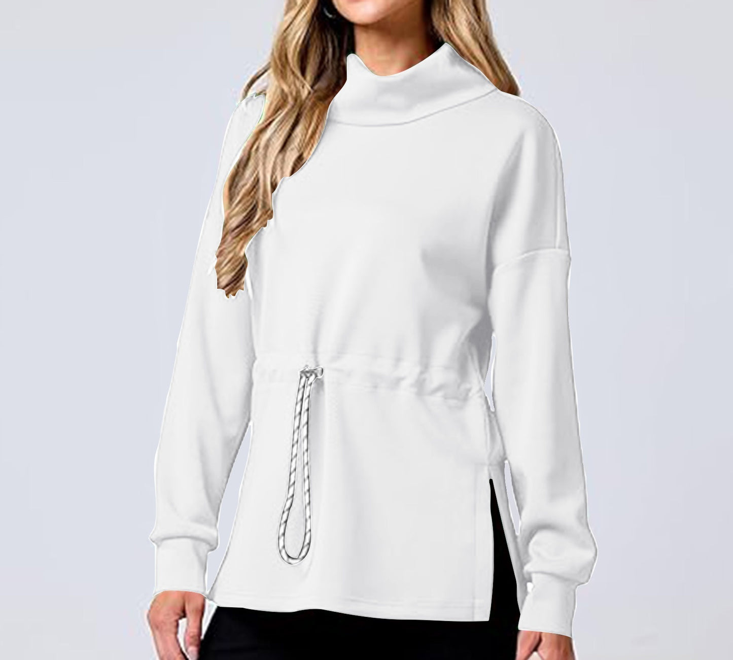 Drawstring Waist-tight Sweater Mid-length Women's