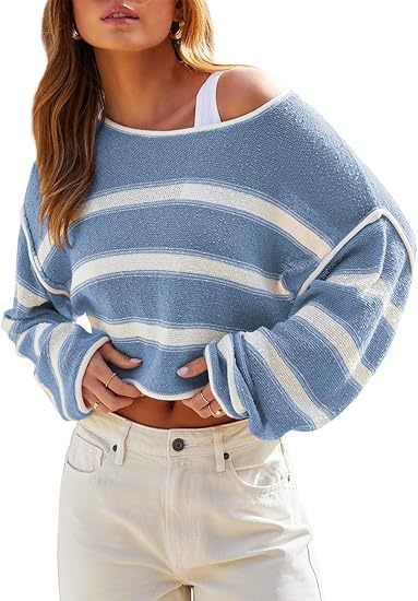 Pullover Knitting Off-the-shoulder Short Shipment Women's Striped