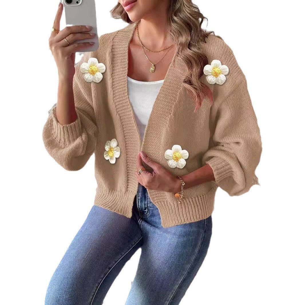 Women's Cardigan Crocheted Patchwork Knitting Long Sleeve