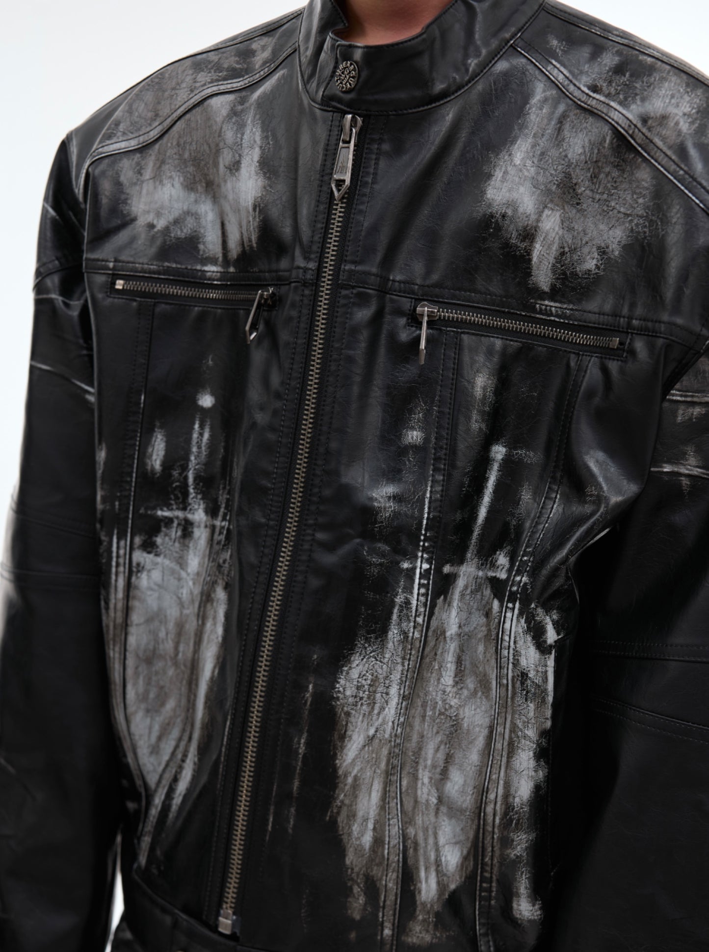 Vintage Distressed Profile Stand-up Collar Jacket