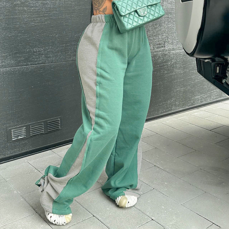 Women's Elastic Waist Colorblock All-matching Straight Wide Leg Sweatpants