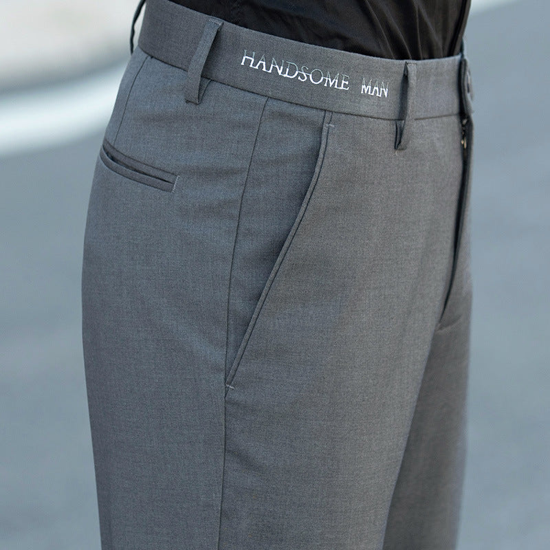 Men's Casual Ankle-length Pants Stretch Ankle-tied Suit Pants Slim Fit 9 Points