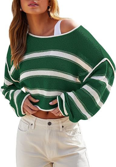 Pullover Knitting Off-the-shoulder Short Shipment Women's Striped