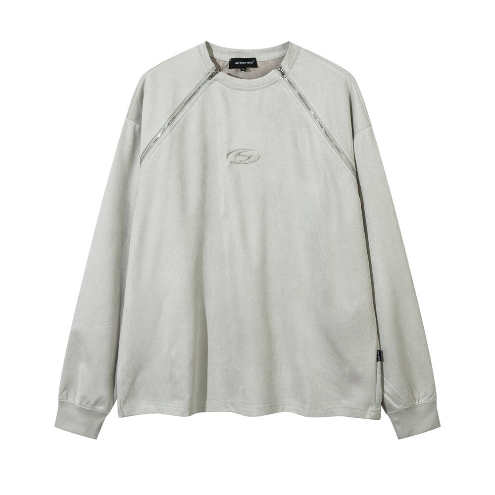 Double Zipper Stitching Long Sleeve Loose-fitting Casual Round-neck