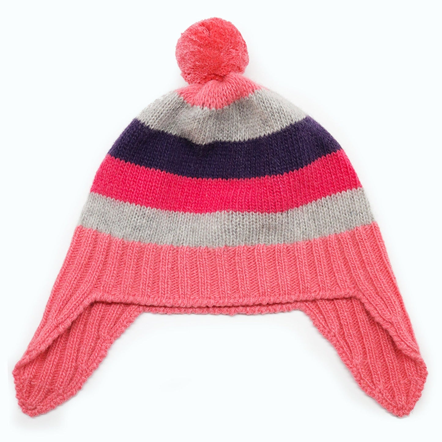 BABY STRIPED EARFLAP WITH POM POM-3
