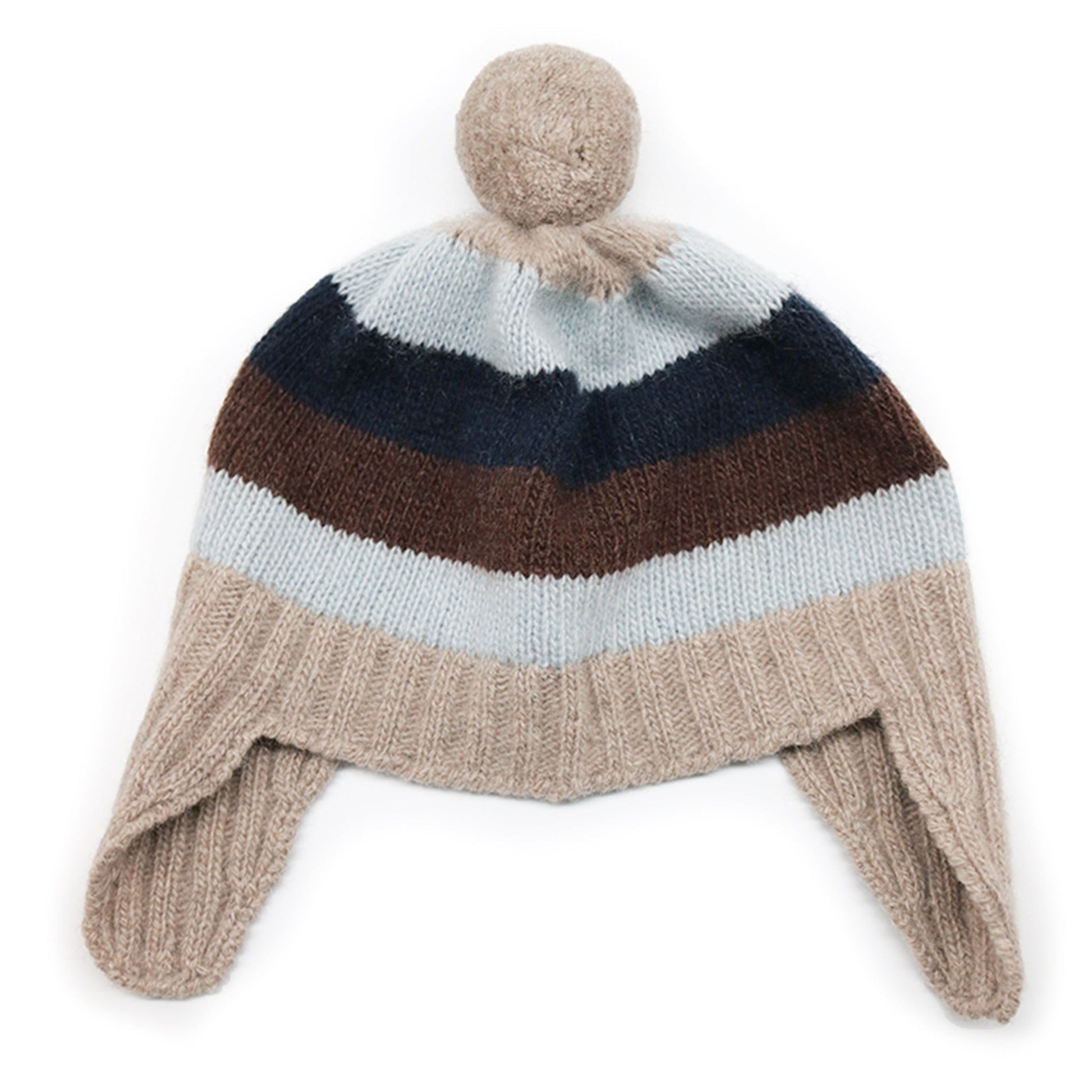 BABY STRIPED EARFLAP WITH POM POM-0