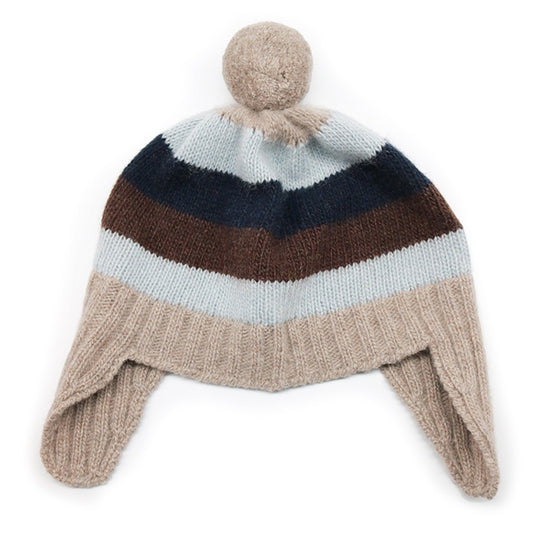 BABY STRIPED EARFLAP WITH POM POM-0