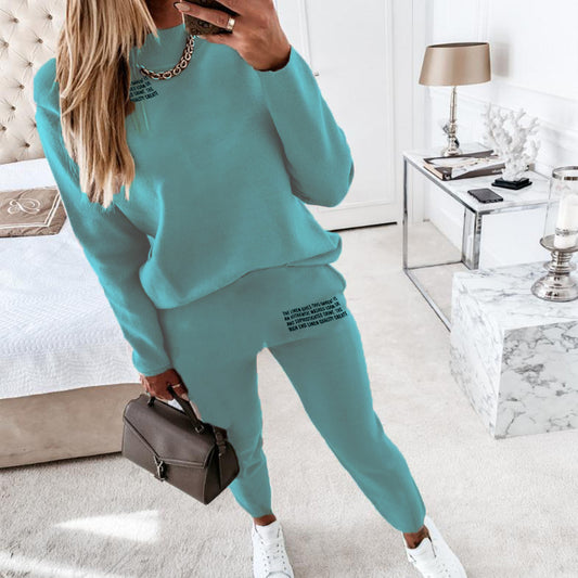Long Sleeve Round Neck Fashion Printed Simple Casual Women's Suit