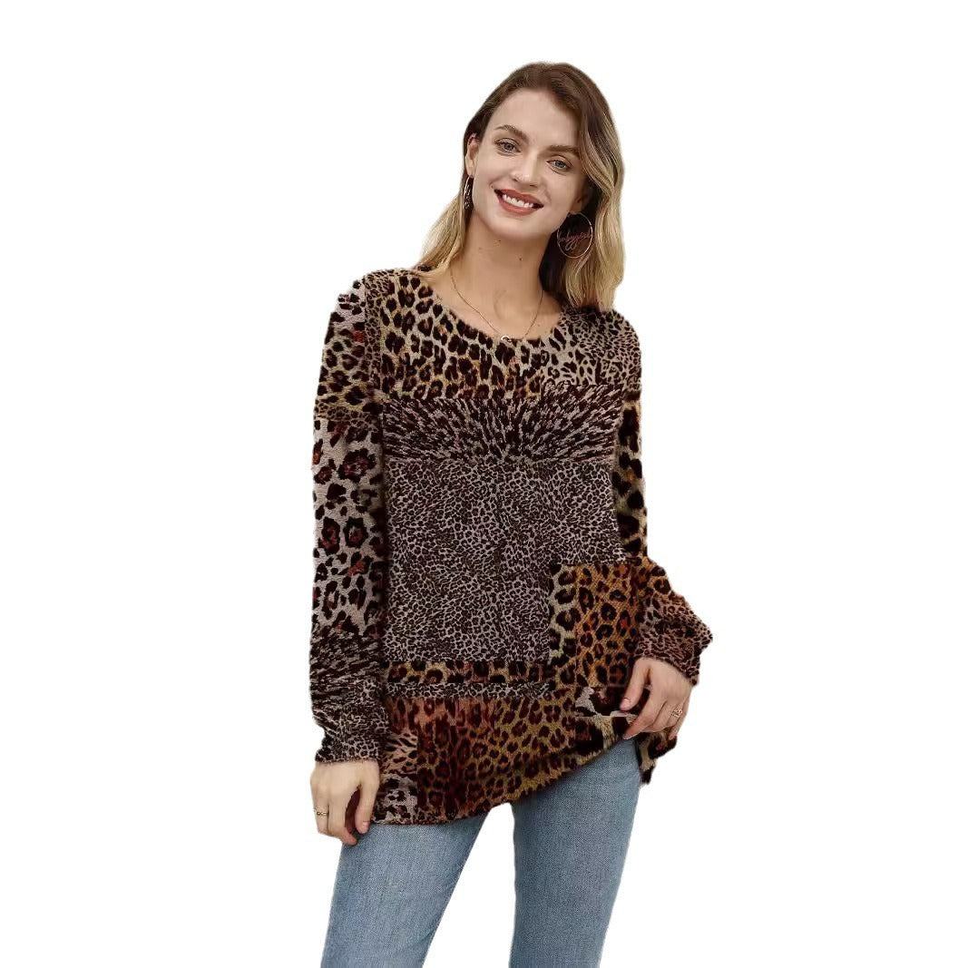 Animal Pattern Long Sleeve Pullover Round-neck Shirt