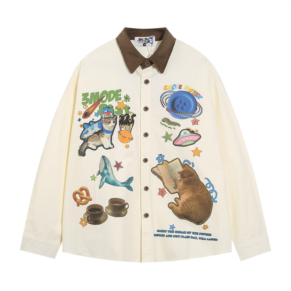 Cartoon Printed Casual Long-sleeved Shirt