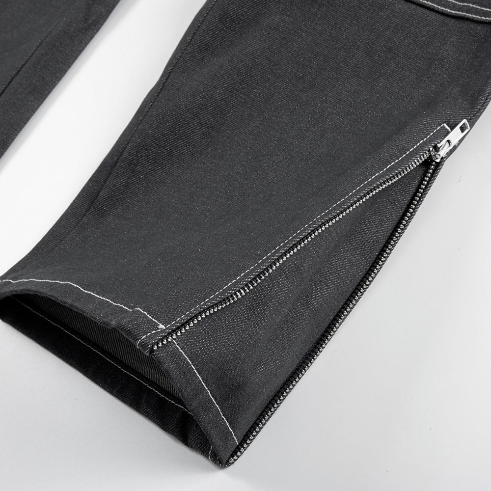 Pressure Line Denim Straight-leg Pants Men's Slim Fit Feet