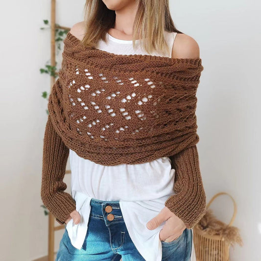Women's Hollowed-out Double Sleeve Shawl Collar