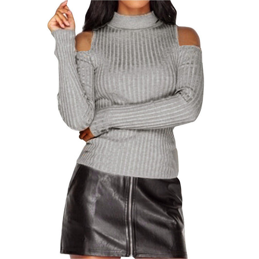 European And American Women's Long-sleeved Off-shoulder Turtleneck Sweater