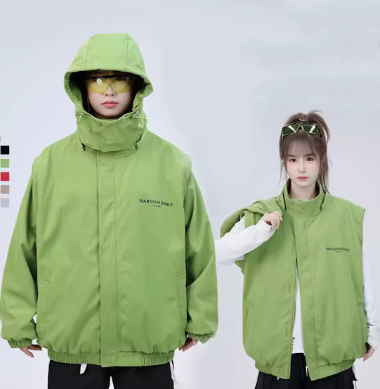 Detachable Sleeve Hooded Jacket Coat