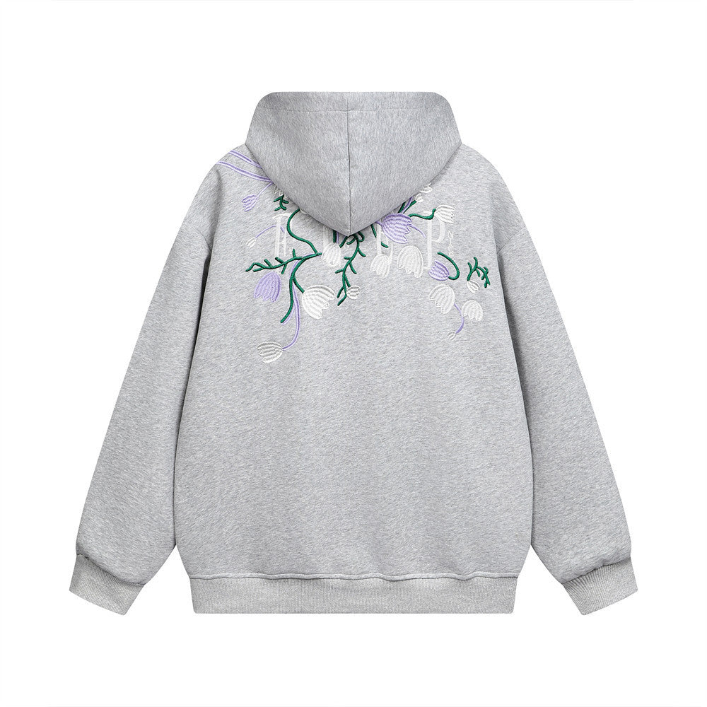 Vine Flower Embroidery Hooded Loose Sweater