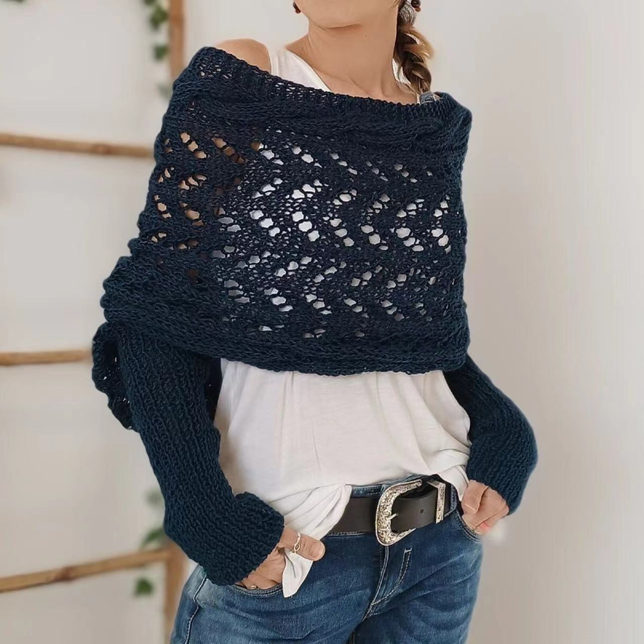 Women's Hollowed-out Double Sleeve Shawl Collar