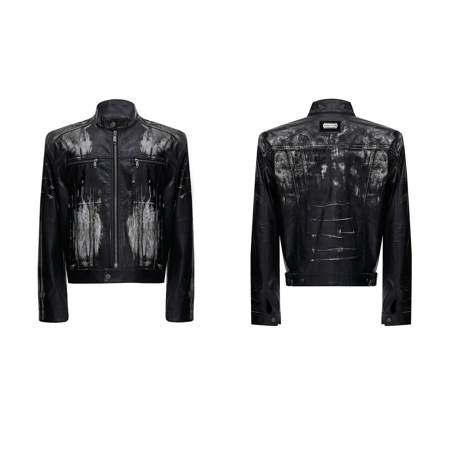 Vintage Distressed Profile Stand-up Collar Jacket