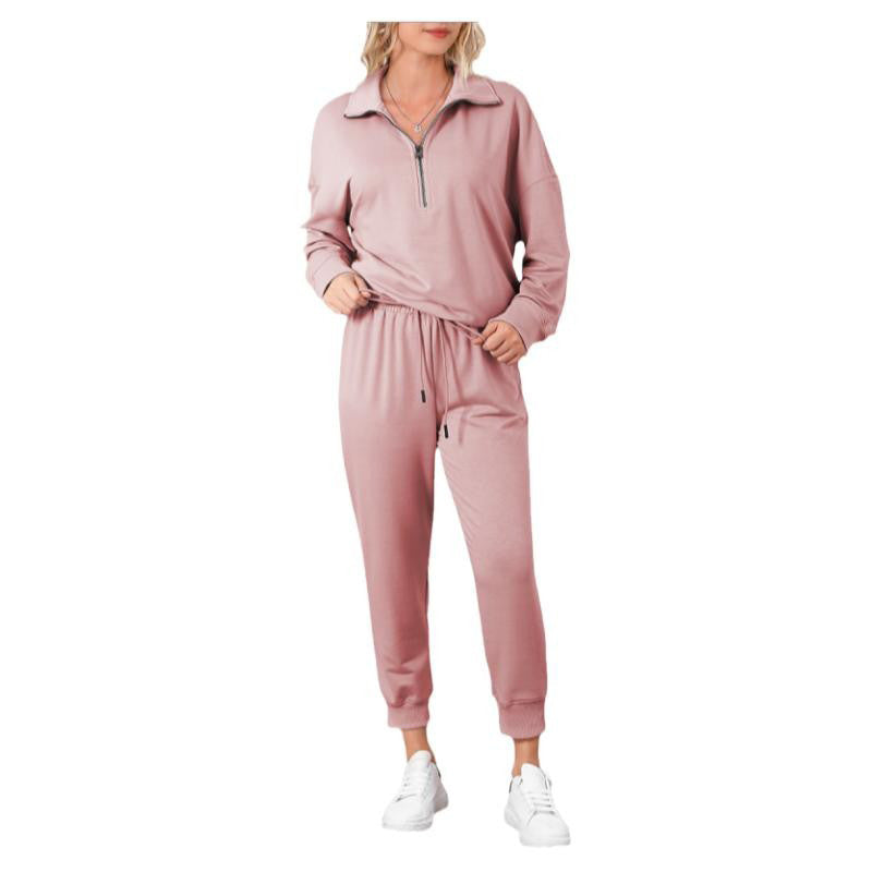 Solid Color Casual Sports Suit European And American Fashion Long Sleeve Pullover Trousers