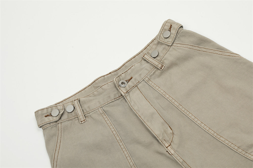 Distressed Multi-pocket Workwear Shorts American Retro