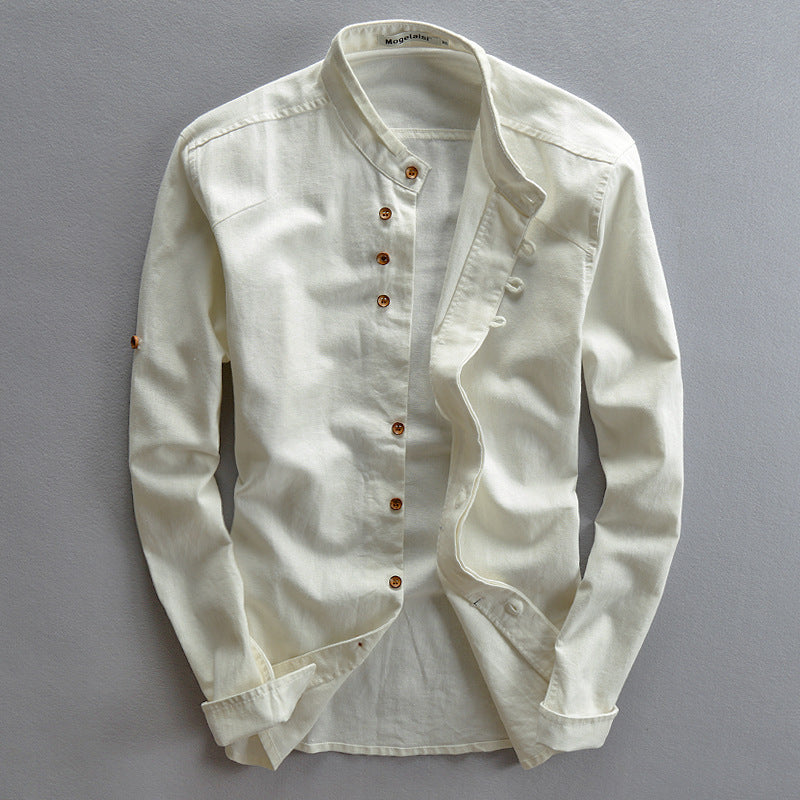 Men's Casual Linen Shirt Chinese Style Stand Collar