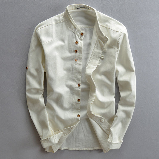 Men's Casual Linen Shirt Chinese Style Stand Collar