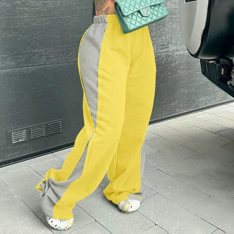 Women's Elastic Waist Colorblock All-matching Straight Wide Leg Sweatpants