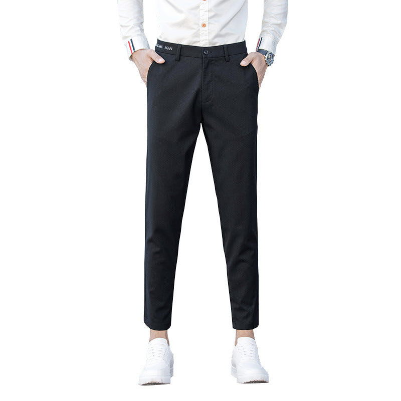Men's Casual Ankle-length Pants Stretch Ankle-tied Suit Pants Slim Fit 9 Points