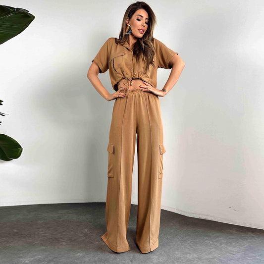 European And American Summer Fashion Casual Suit Women's Short-sleeved Overalls Two-piece Set