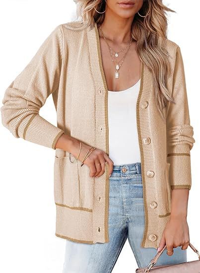 Women's Knitted Button Coat Color Matching Sweater