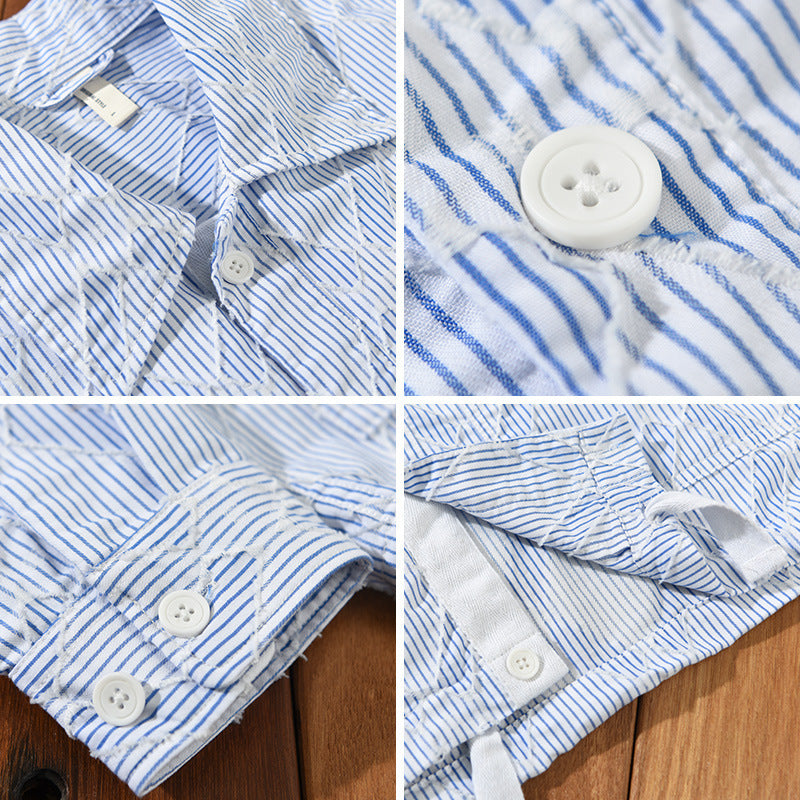 Spring And Autumn Men's Striped Plaid Long Sleeve Shirt Coat Japanese Casual Trendy All-match Plus Size