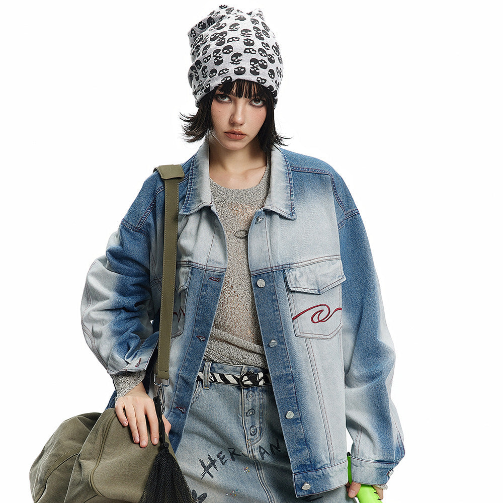 Tie-dye Gradient Denim Jacket Trendy Spring And Autumn Niche Design