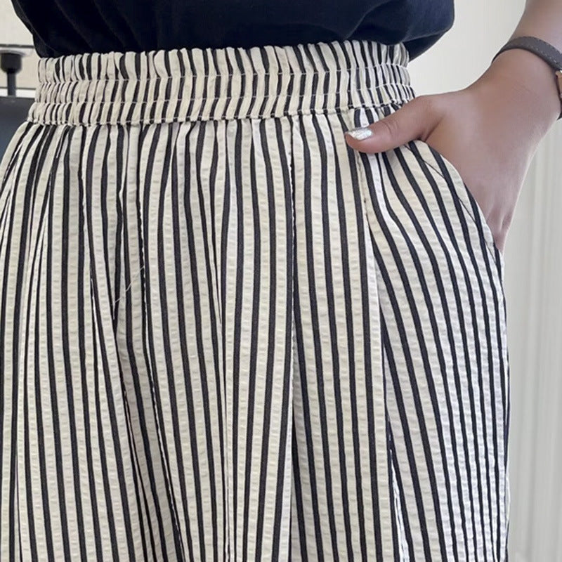 Elastic Waist Loose Vertical Stripes Casual Straight Pants