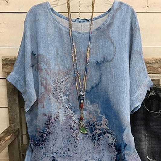 Loose Casual Print Round Neck T-shirt For Women