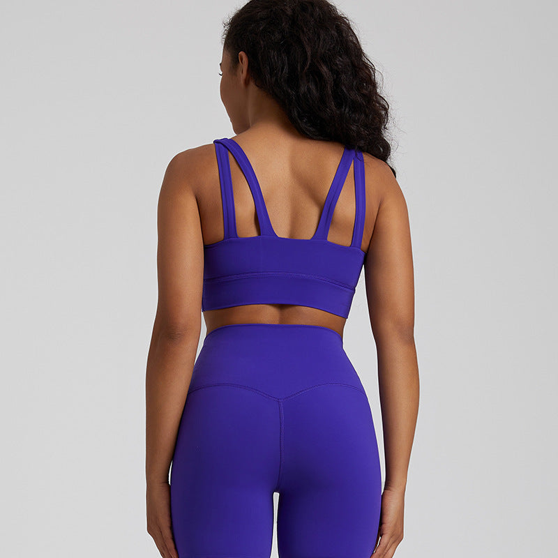 Nude Feel Sports Vest Workout Top Outer Wear Spaghetti Strap Bra