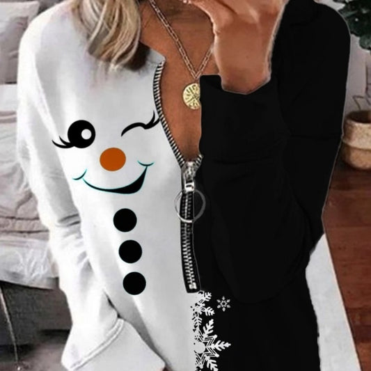 Women's Abstract Printing Long-sleeved Zip Sweater