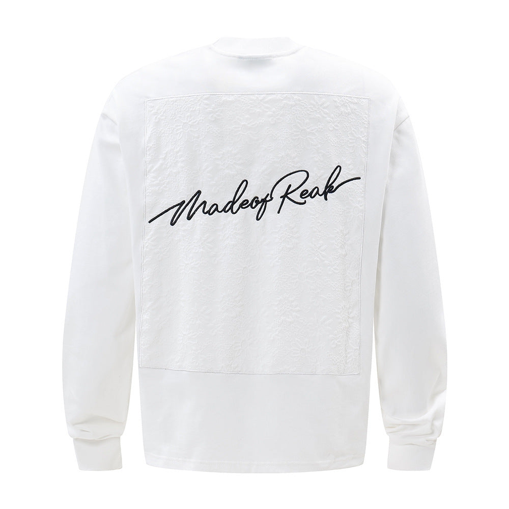 Handwritten Letter Affixed Cloth Embroidered Long Sleeve Loose Bottoming Shirt