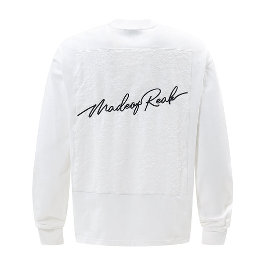 Handwritten Letter Affixed Cloth Embroidered Long Sleeve Loose Bottoming Shirt