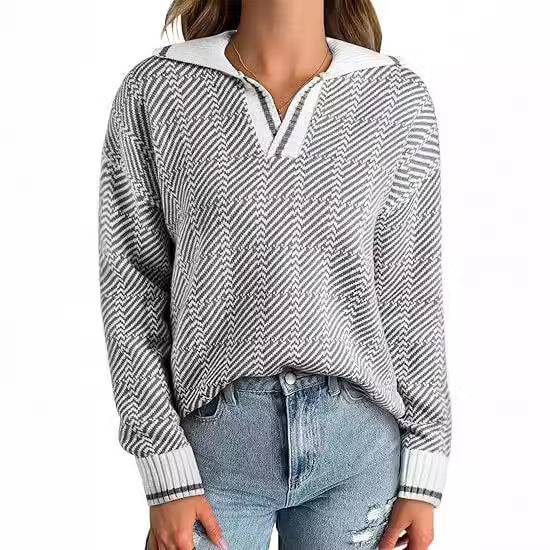 Knitted Pullover Lapel Women's Clothing
