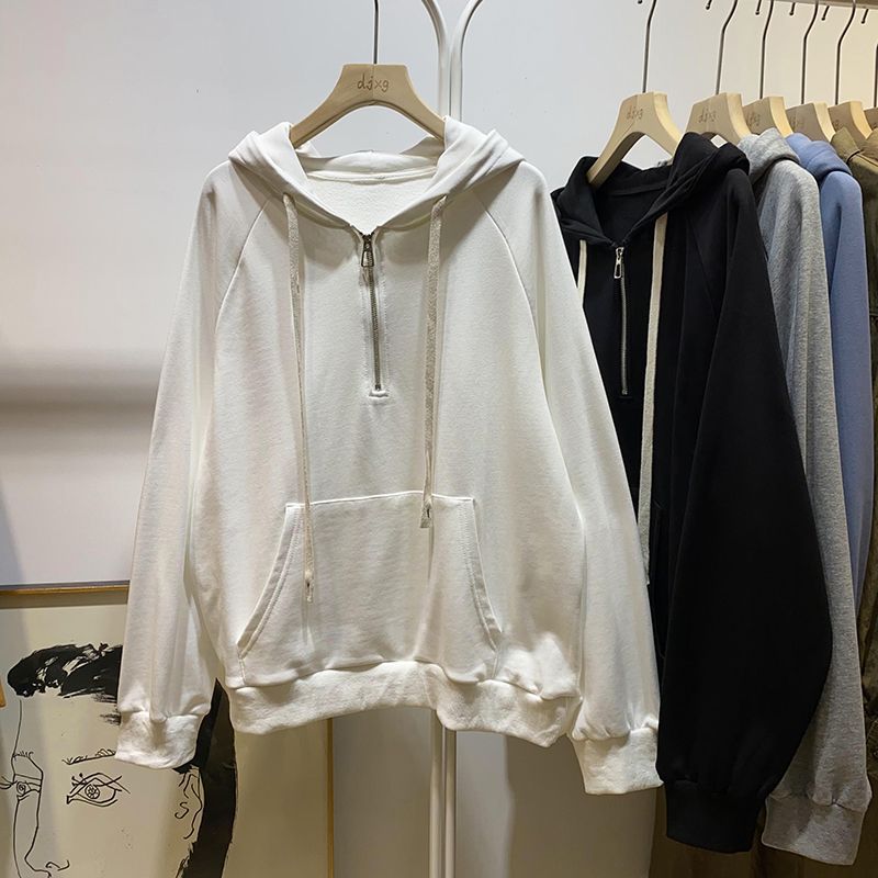 Autumn And Winter Loose Half Long-sleeve Zipper Top