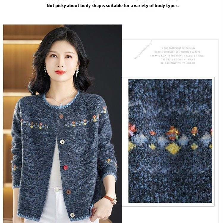 Knitted Cardigan Round Neck Short Loose Sweater