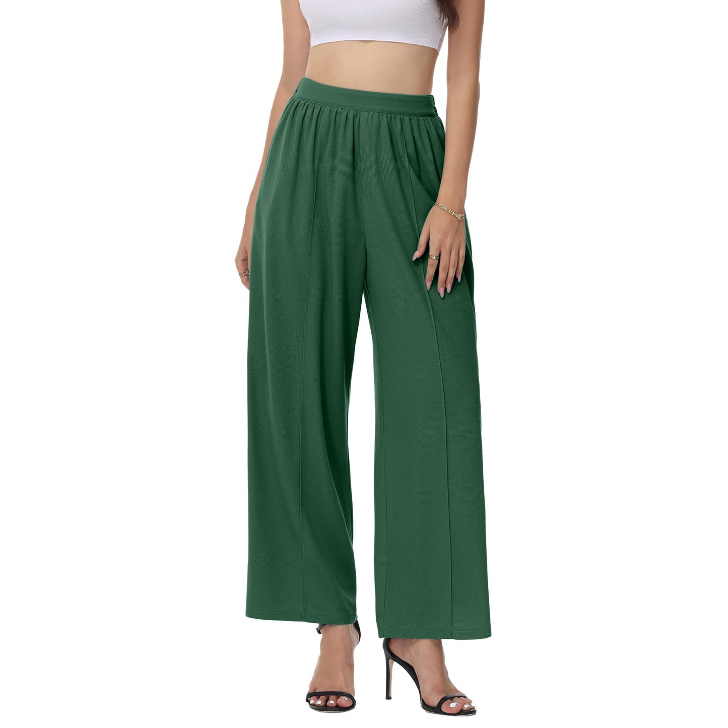 Women's Wide Leg Pants Waffle Knitted High Waist