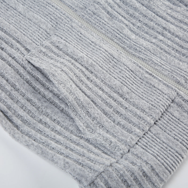 Autumn And Winter Gray With Zipper Cardigan Short Hooded Knitted Jacket