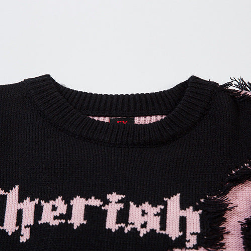 Trendy Color-contrasting Pattern Round Neck Knitted Sweater